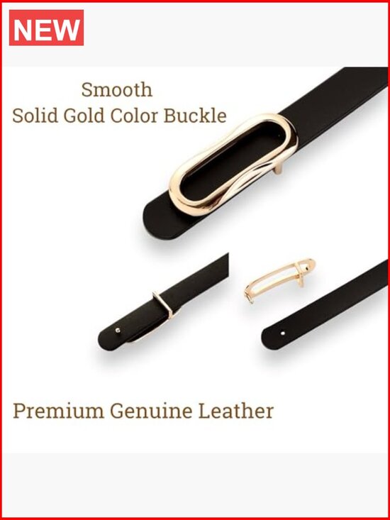 Genuine Leather Belt with Gold Oval Buckle for Women